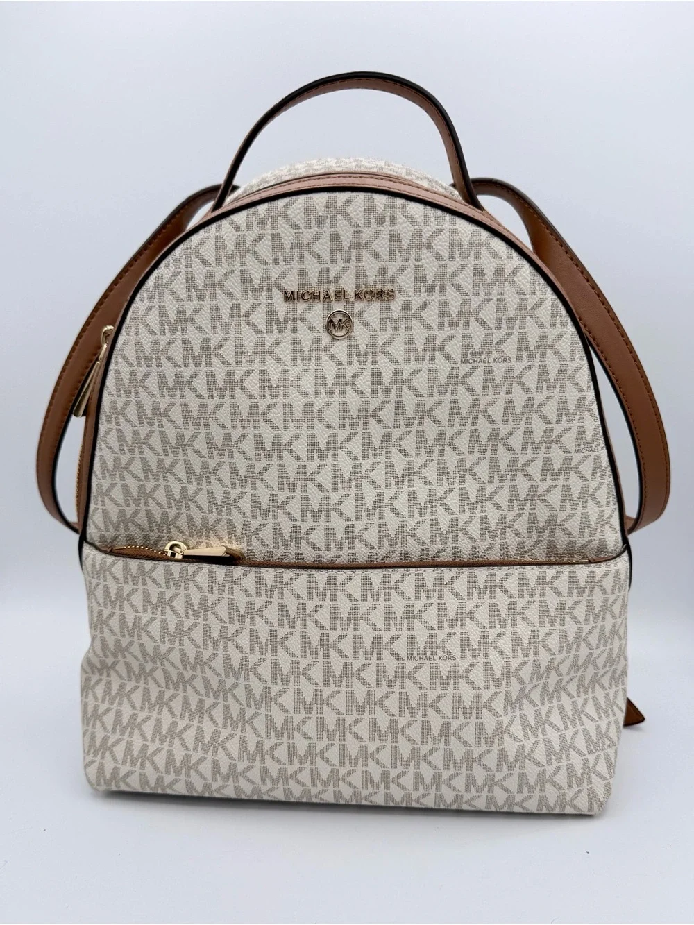 Michael Kors Jaycee Medium Backpack Vanilla Signature Logo Luggage Trim